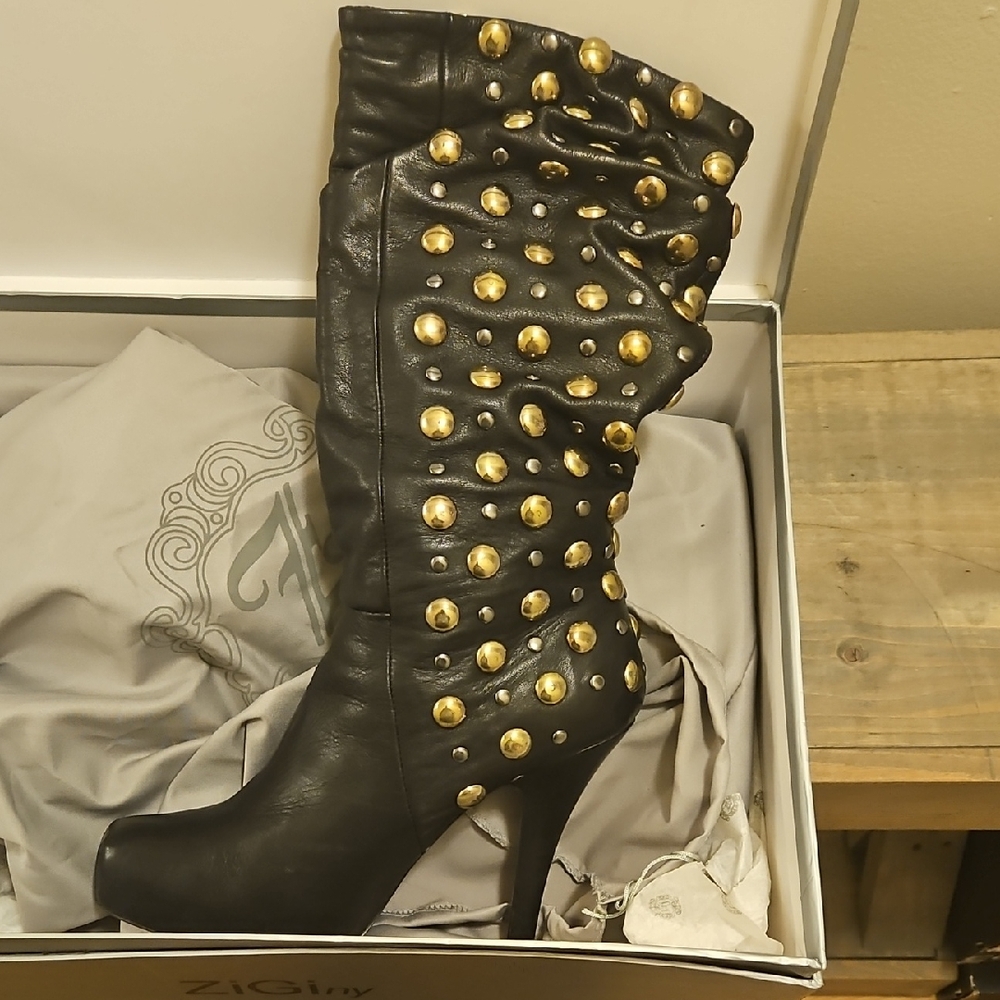 Black Studded Leather Boots